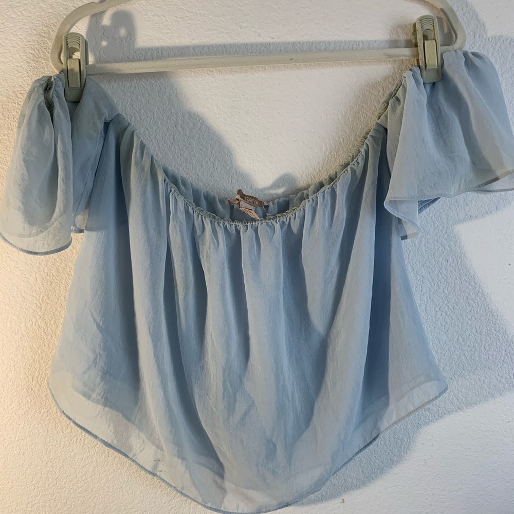 Forever 21 blue chiffon off the shoulder blouse
